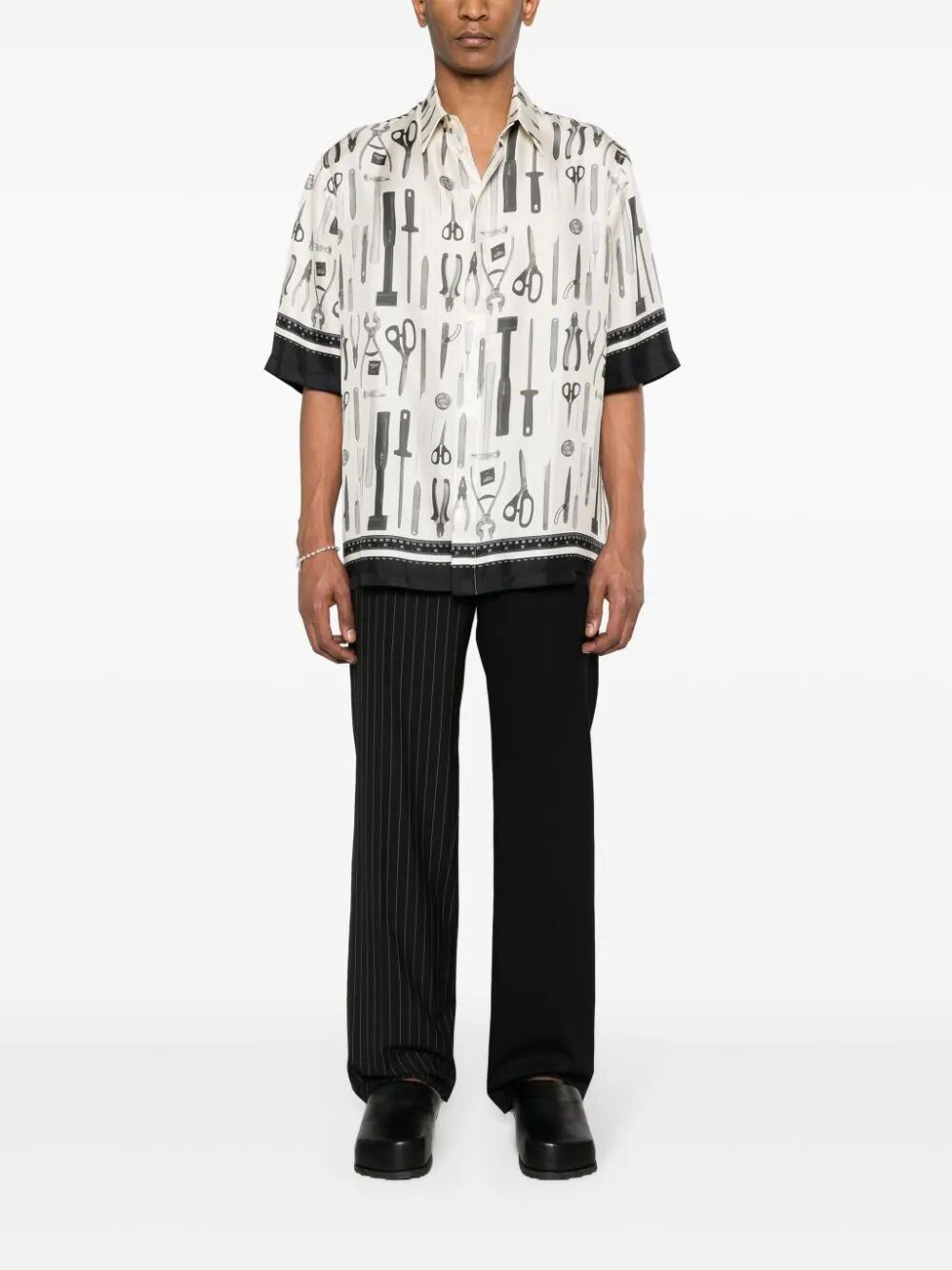 SHORT-SLEEVED TOOLS PRINT SILK SHIRT