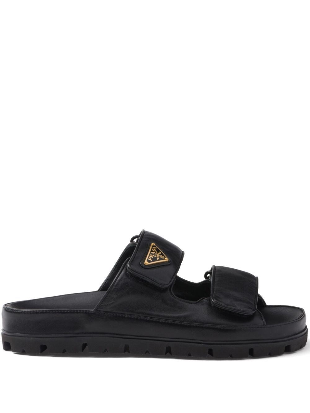 Shop Prada Leather Sandals With Straps In Black