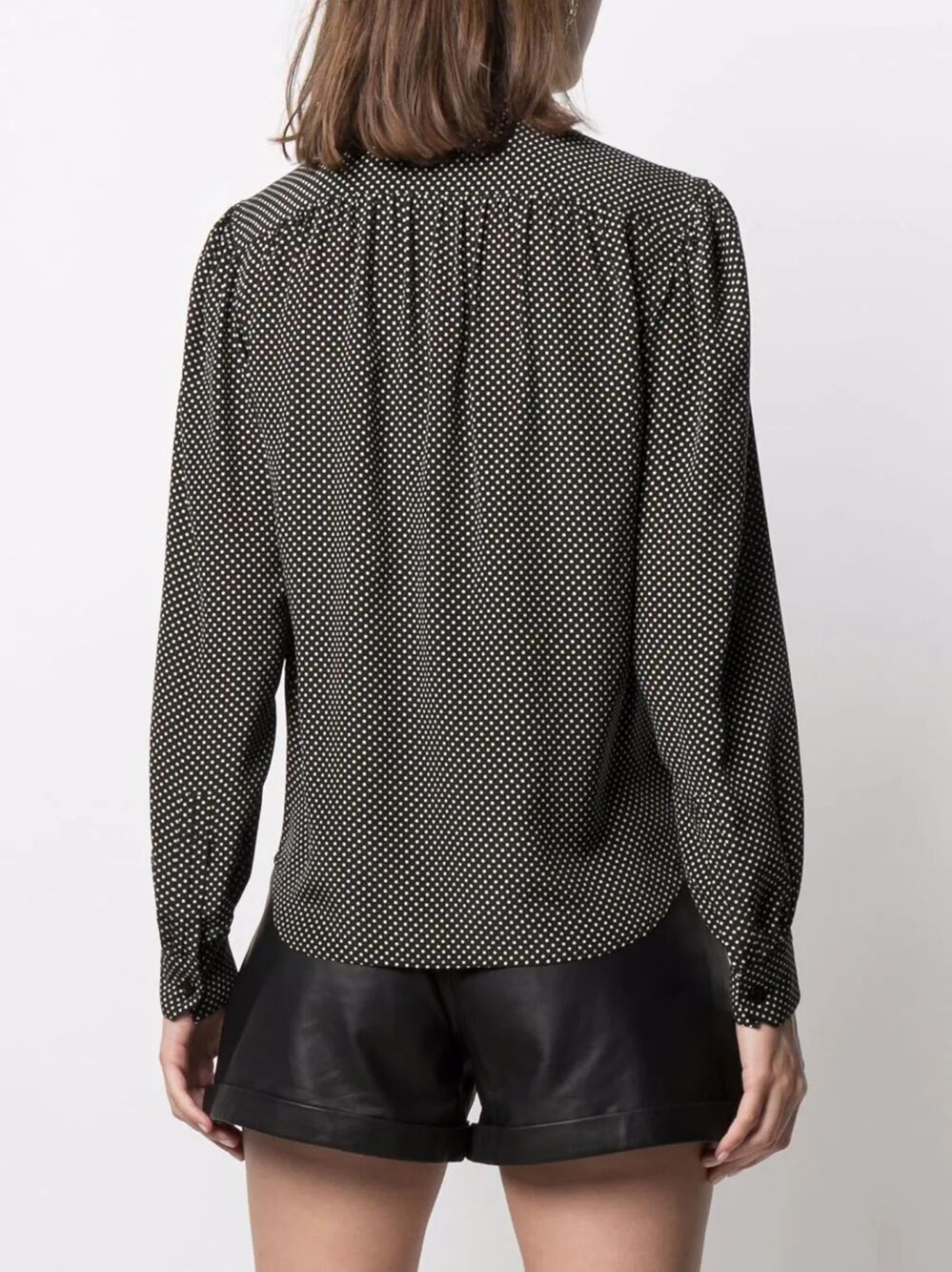 LAVALLIÈRE-NECK BLOUSE IN DOTTED SILK SATIN
