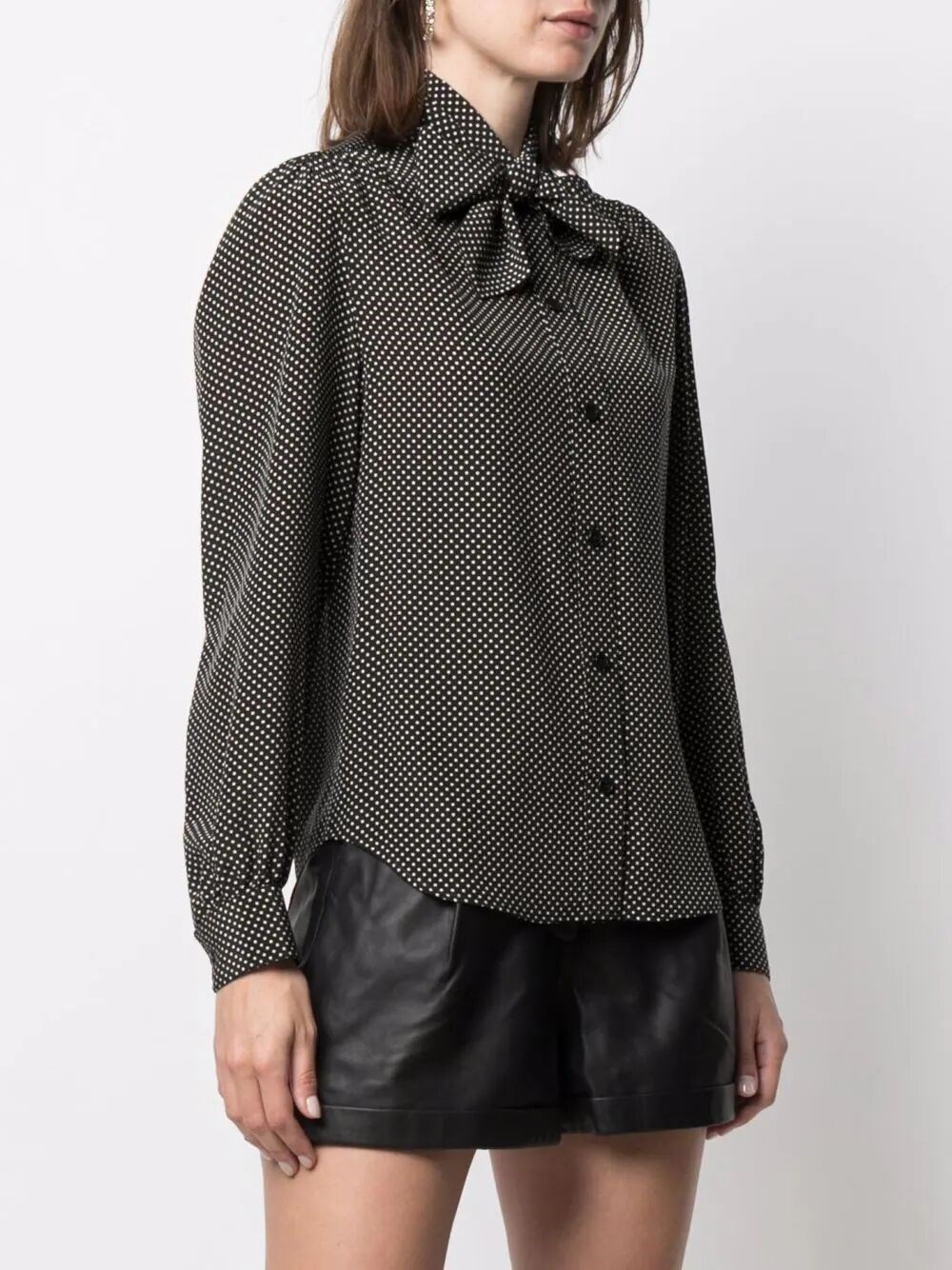 LAVALLIÈRE-NECK BLOUSE IN DOTTED SILK SATIN