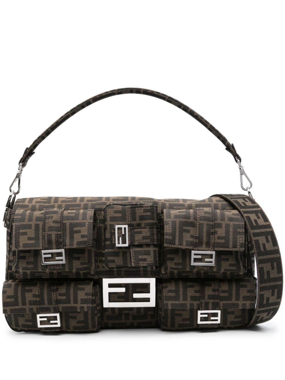 Shop Fendi Maxi Multipocket Baguette Ff Bag In Brown