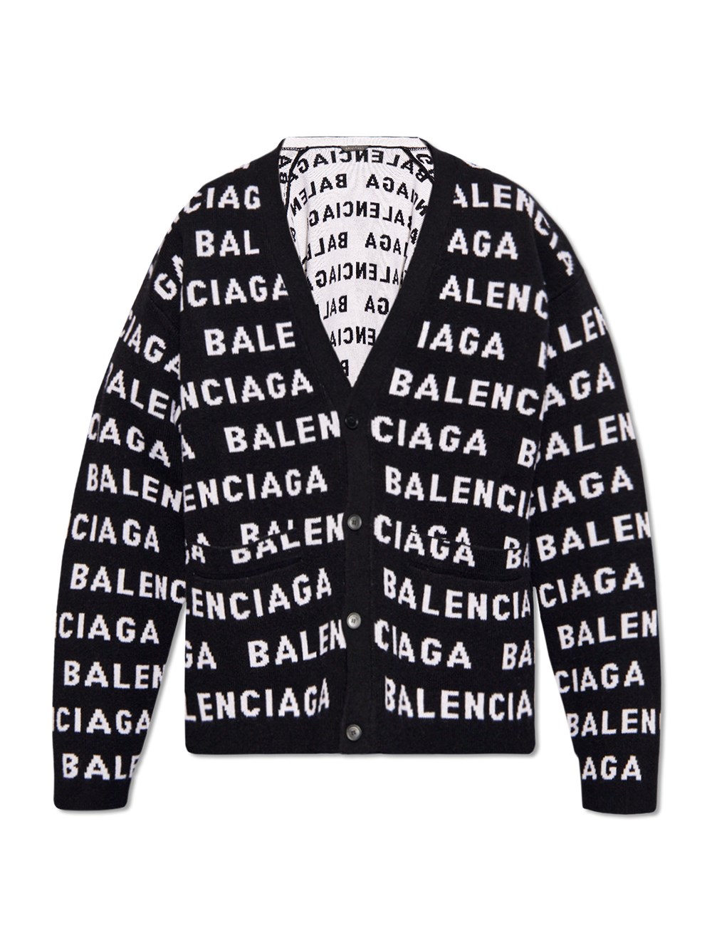 Shop Balenciaga Intarsia-knit Logo-motif Cardigan In Black