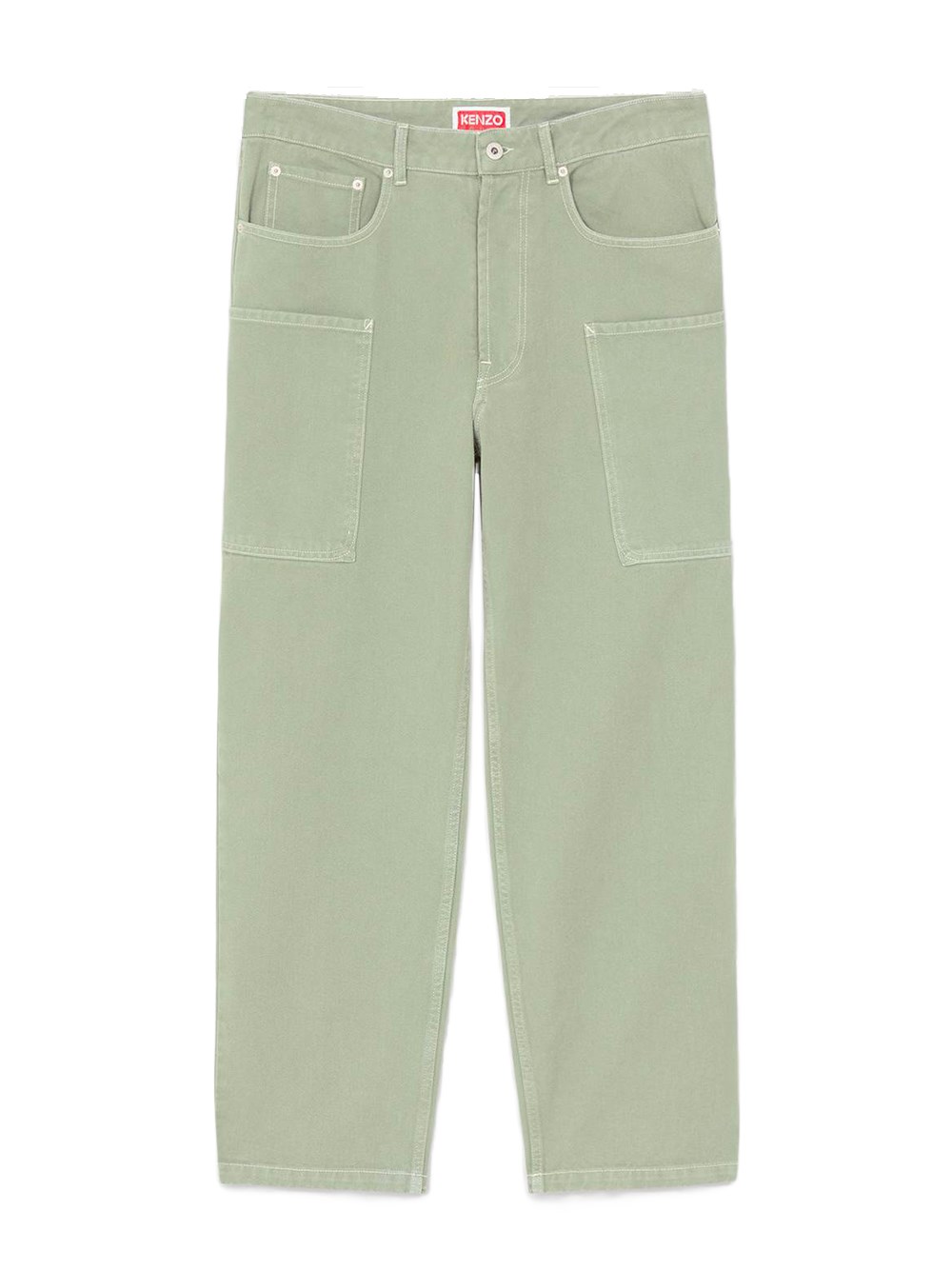 Shop Kenzo Denim Cargo Trousers In Green