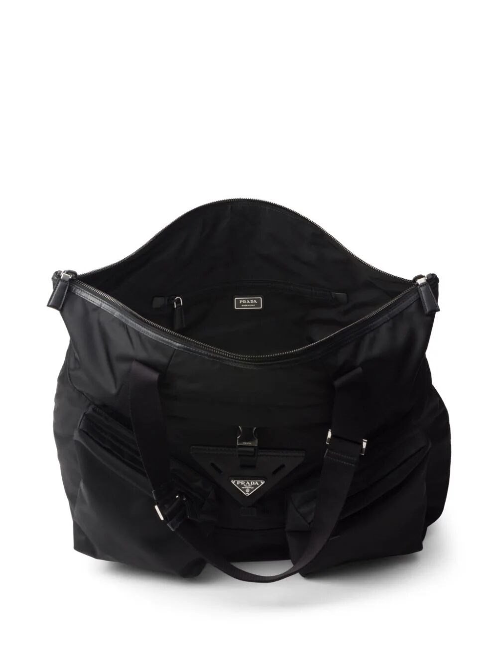 RE-NYLON AND LEATHER TRAVEL BAG