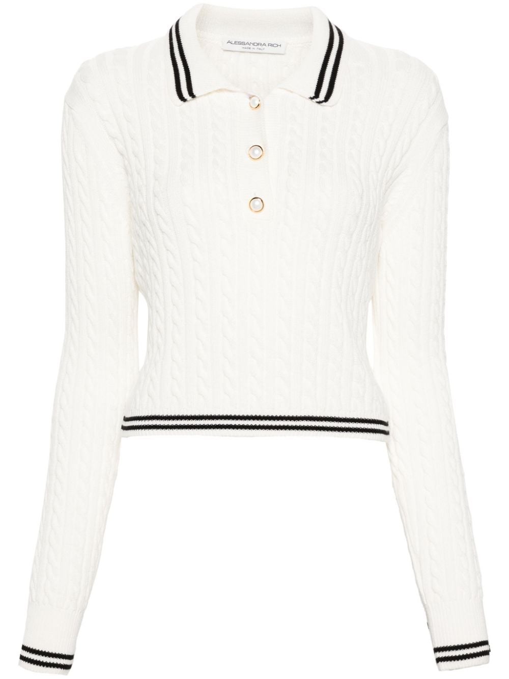 Shop Alessandra Rich Cotton Blend Knitted Polo In White