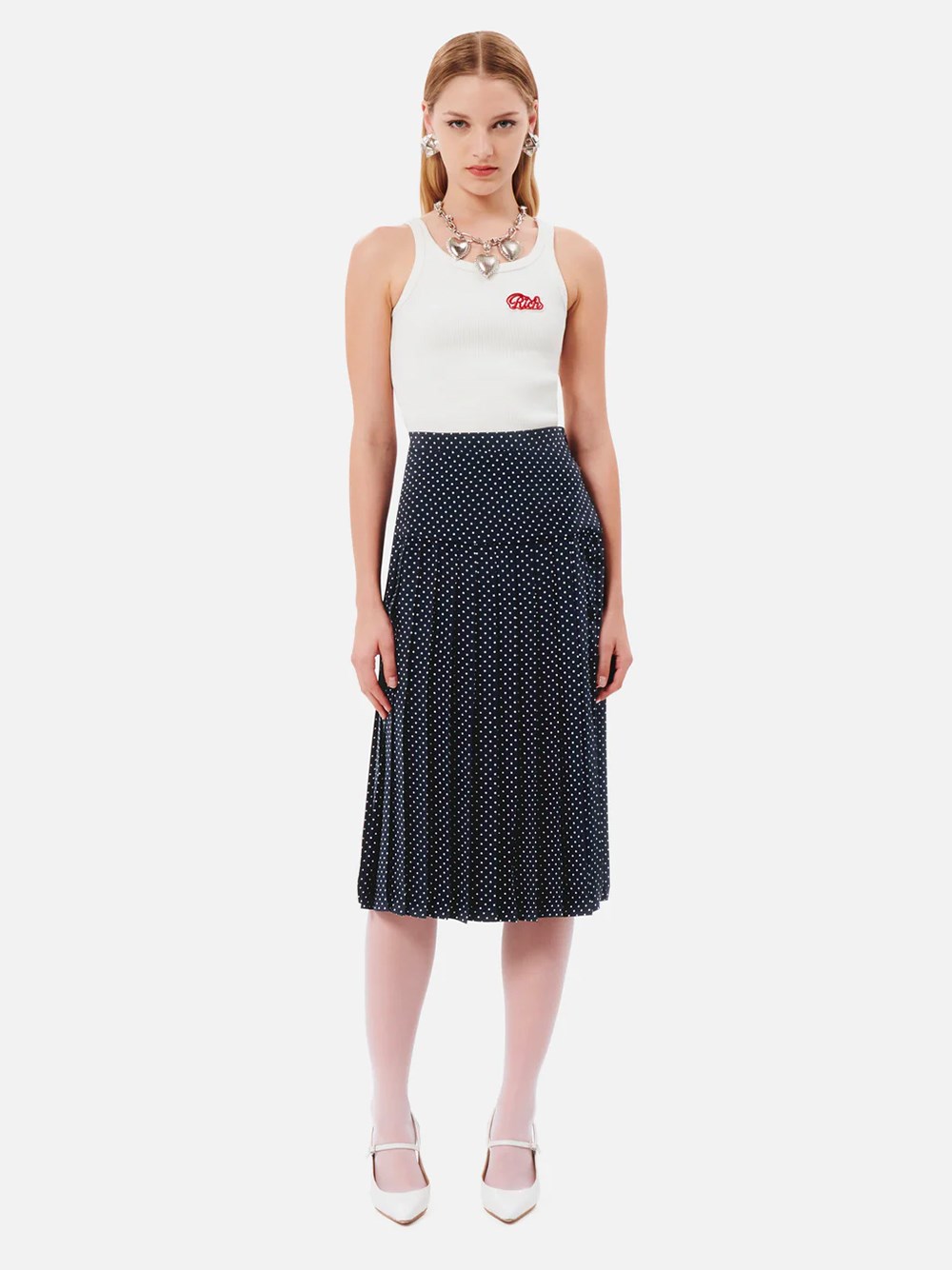POLKA DOT SILK PLEATED SKIRT