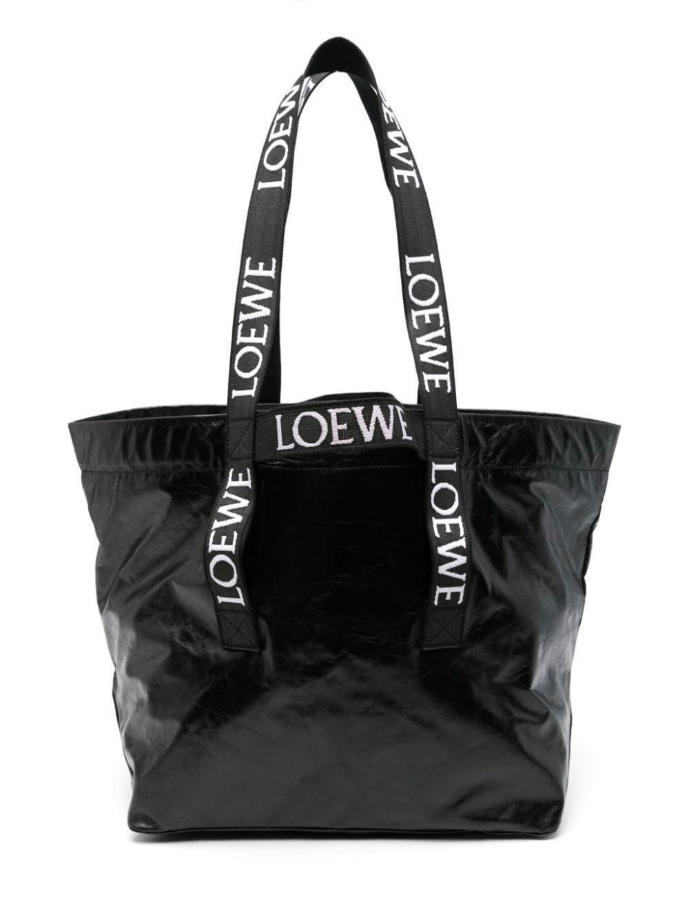 Loewe Fold Shopper In Paper Calfskin In Black