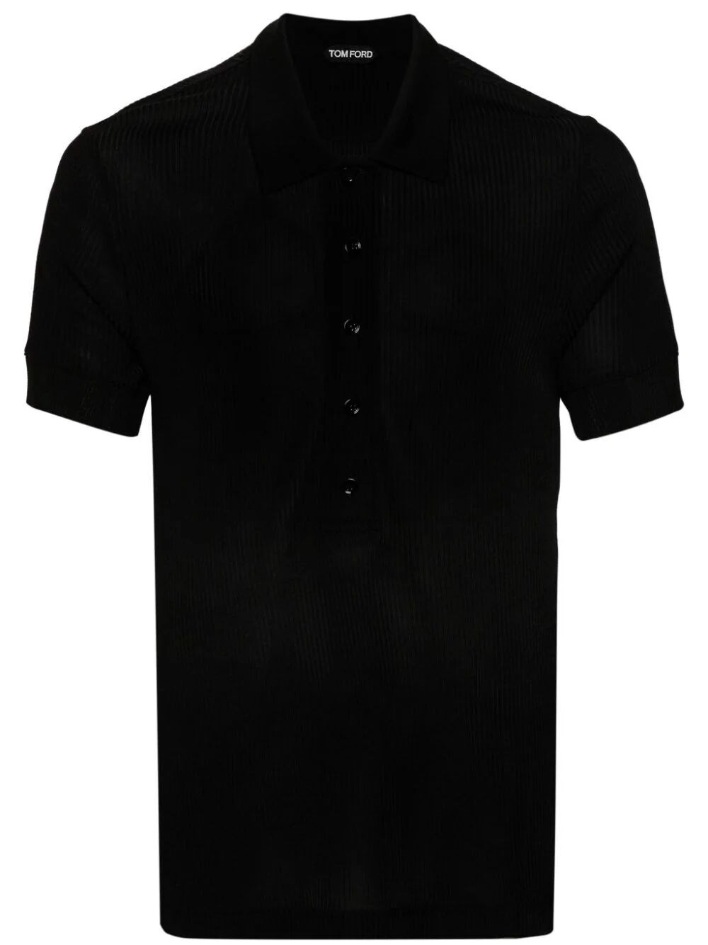 Tom Ford Luster Viscose Ribbed Polo In Black