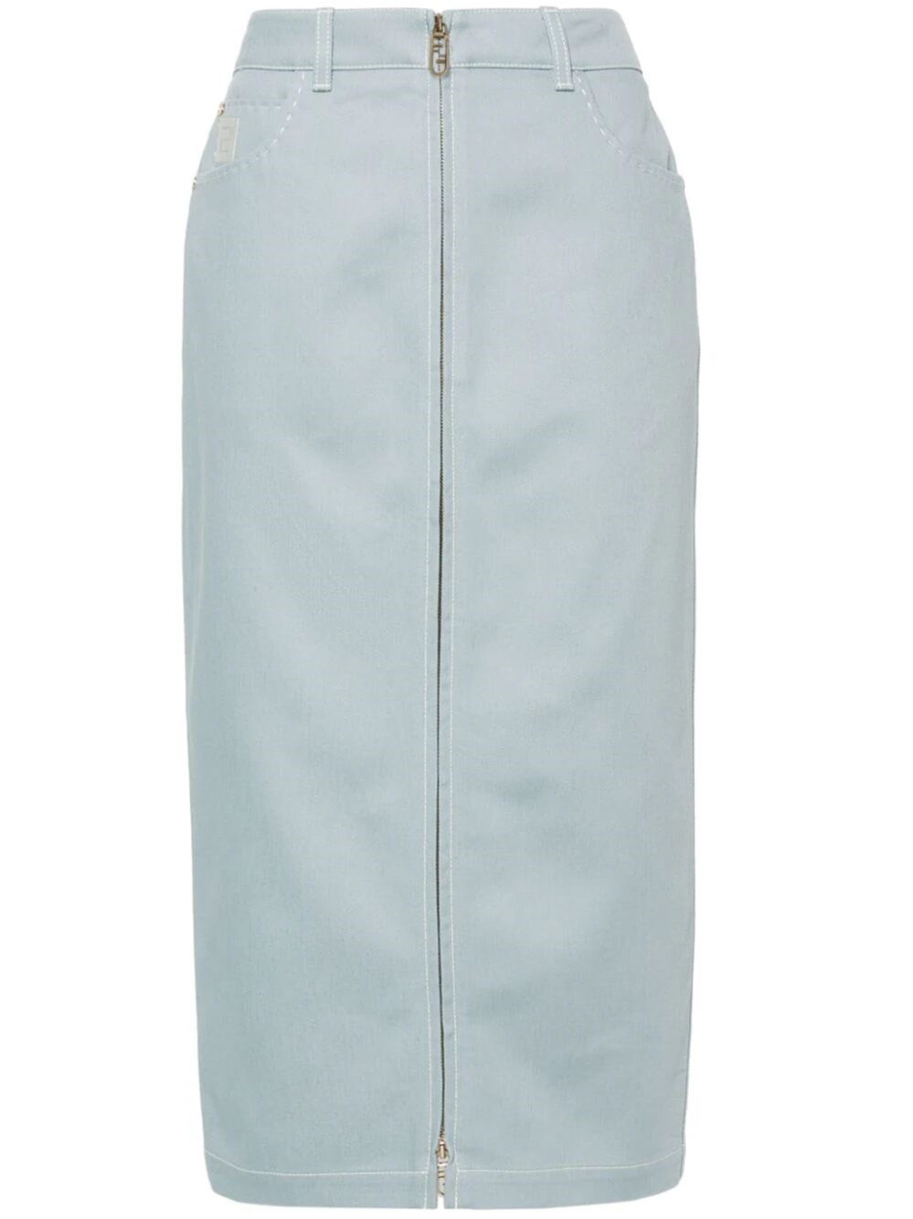 Shop Fendi Straight Midi Skirt In Denim In Blue