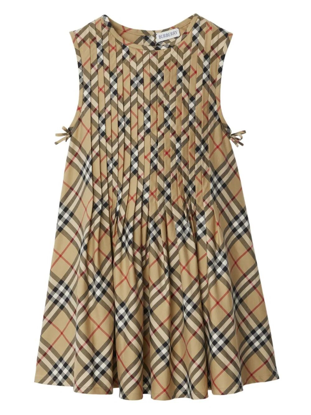 Shop Burberry Pleated Check Dress In Brown