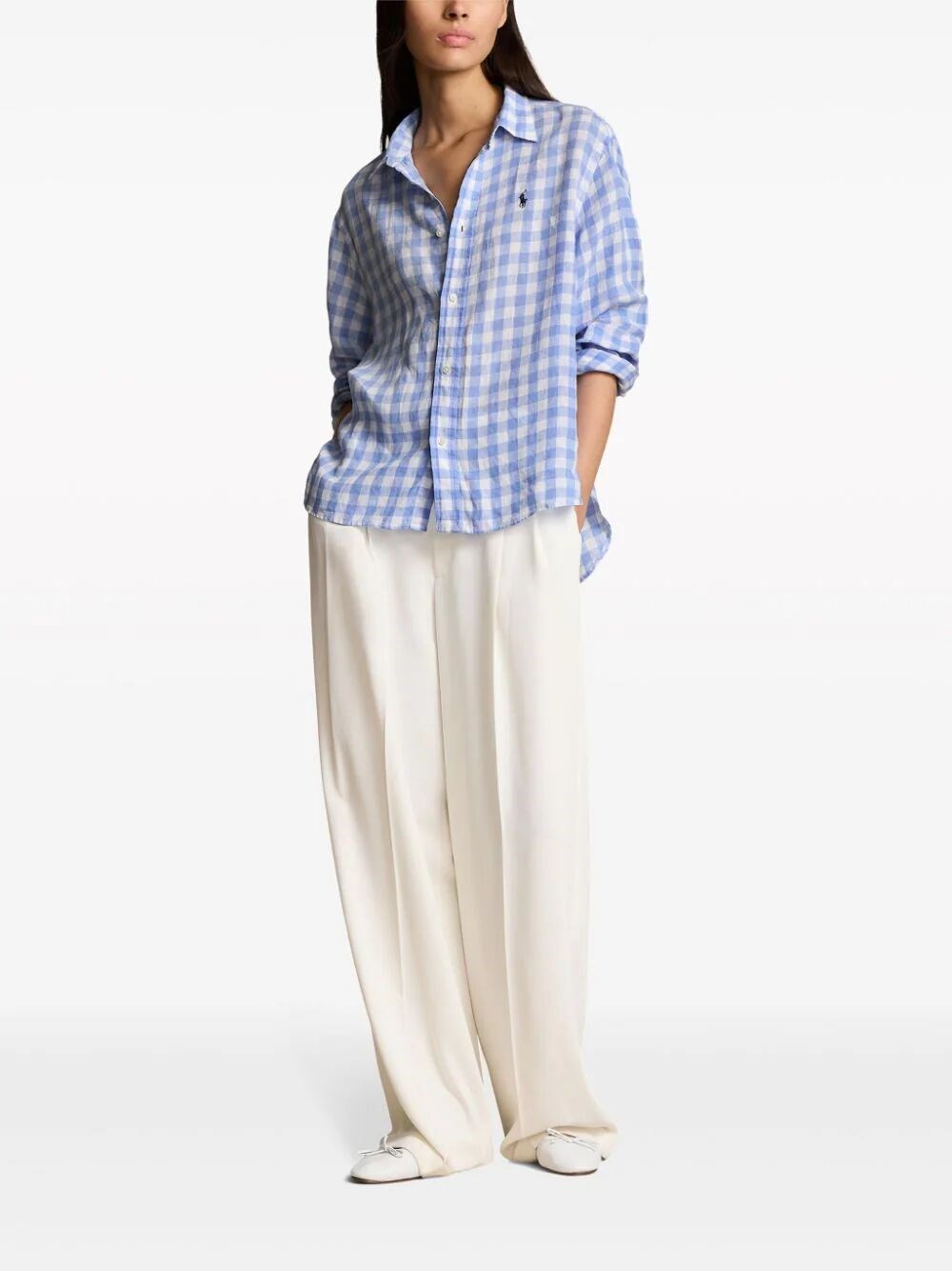 GINGHAM-PRINT LINEN SHIRT