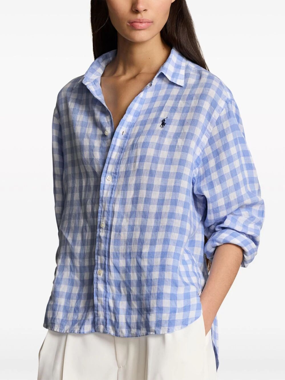 GINGHAM-PRINT LINEN SHIRT