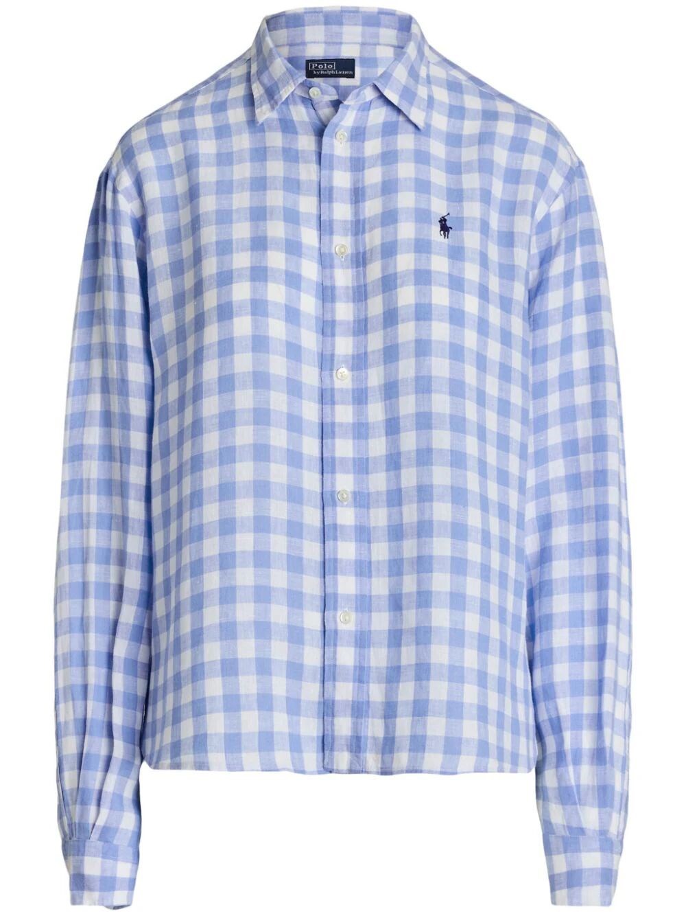 Shop Polo Ralph Lauren Gingham-print Linen Shirt In Blue
