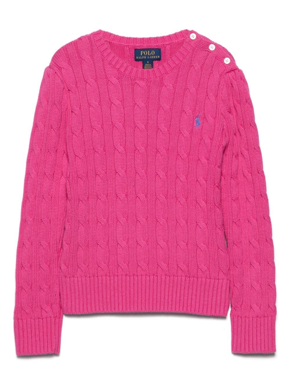 Polo Ralph Lauren Polo Pony Cable-knit Jumper In Pink & Purple