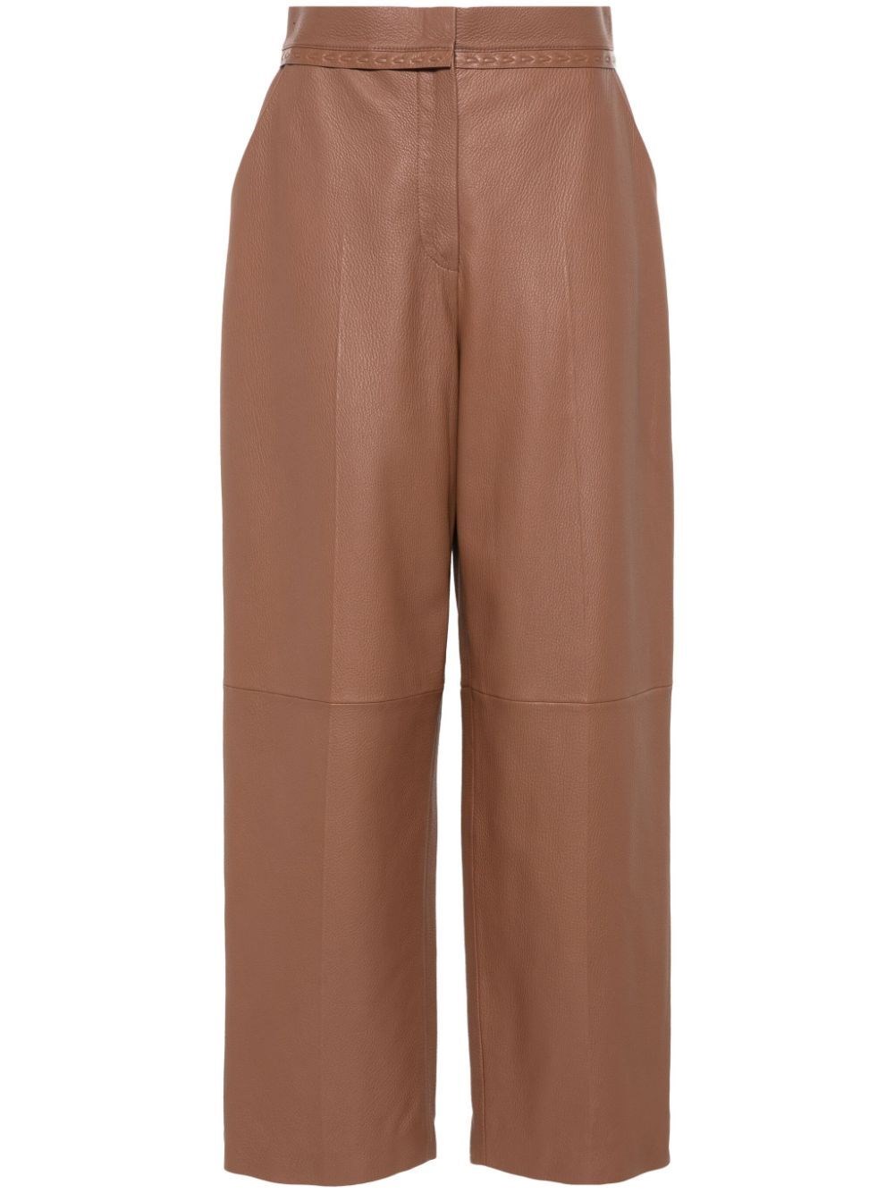 Shop Fendi Tan-coloured Leather Trousers In Brown