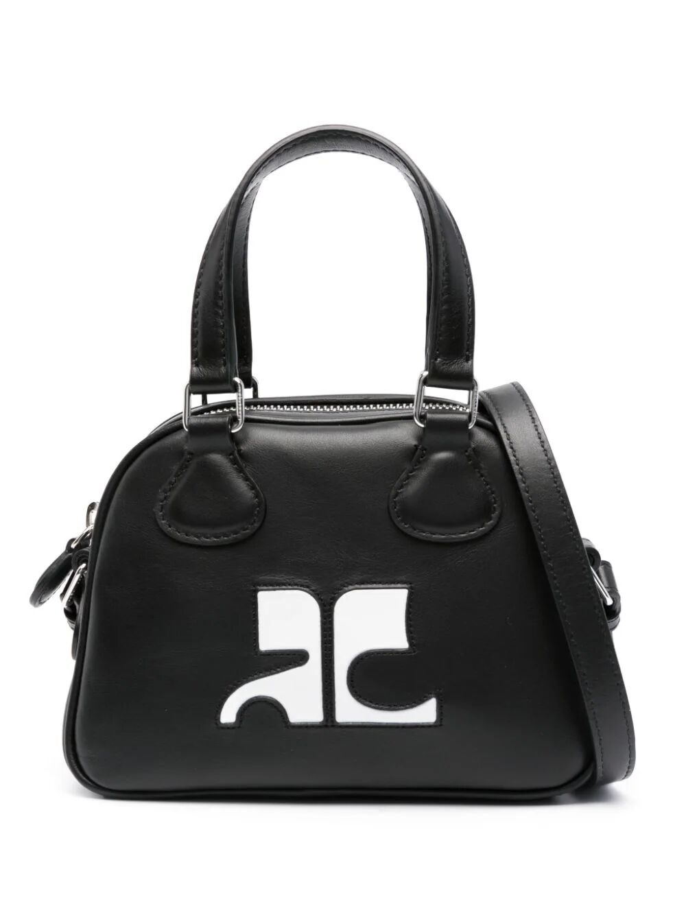 Shop Courrèges Mini Leather Bowling Bag In Black