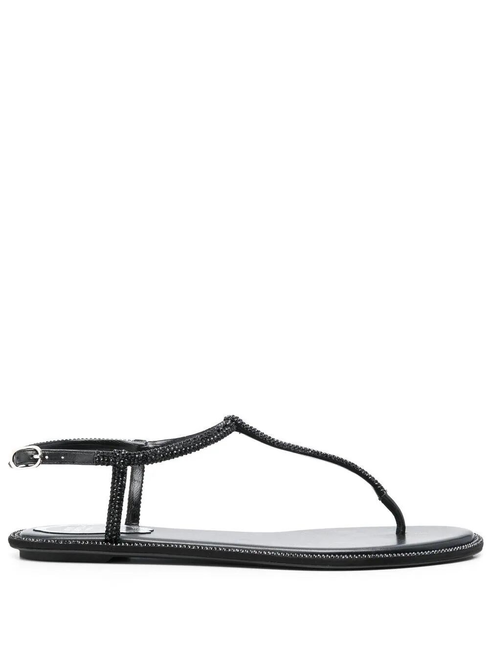 Shop René Caovilla Diana Crystal Flat Sandal 10 In Black