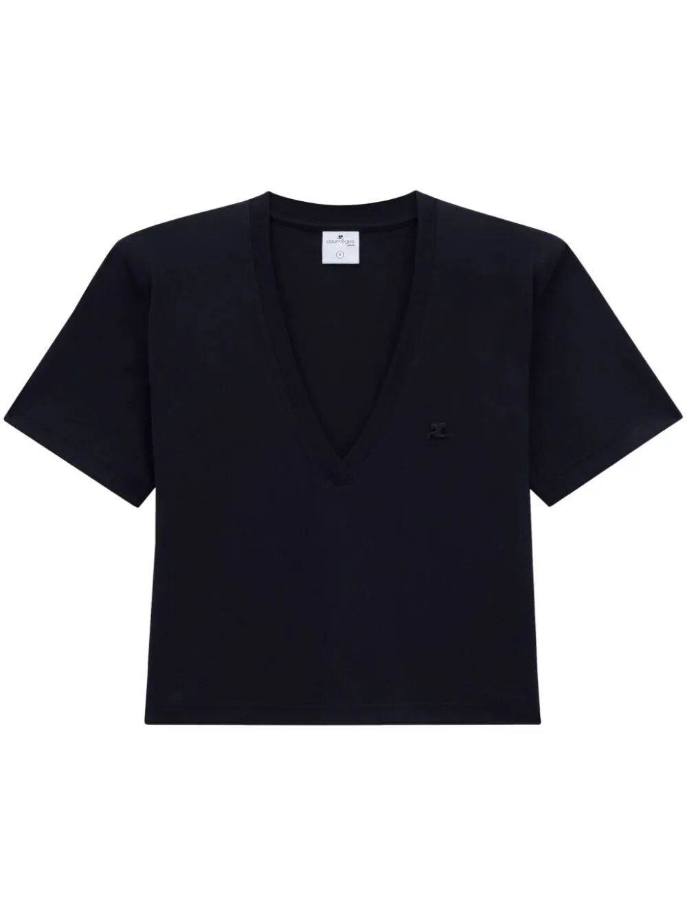 Shop Courrèges V Neck Cropped T-shirt In Black