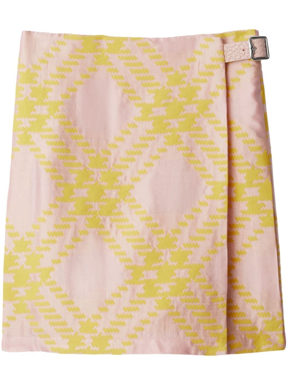 Shop Burberry Pleated Check Skirt In Yellow & Orange