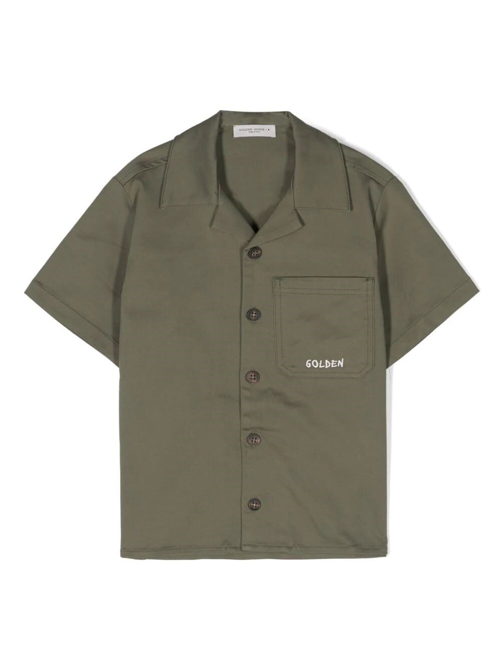 Golden Goose Kids' Camp-collar Twill Shirt In Green