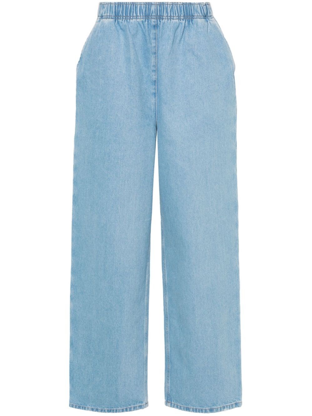 Shop Prada Elasticized Waist Wide Leg Jeans In Blue
