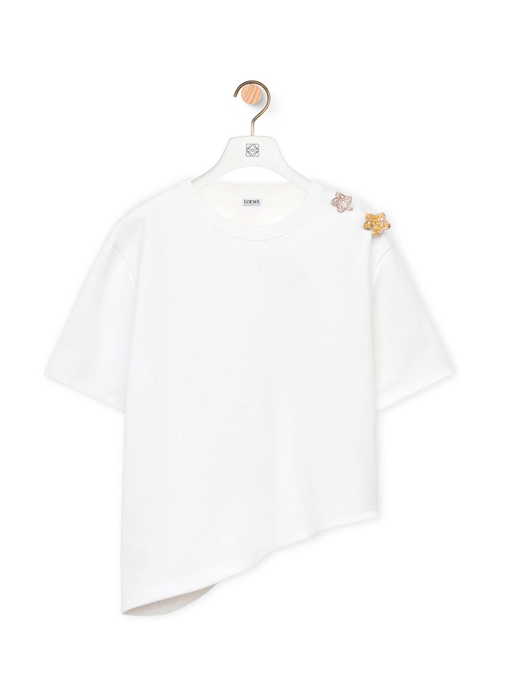 Shop Loewe Asymmetric T-shirt With Crystals Flowers In White
