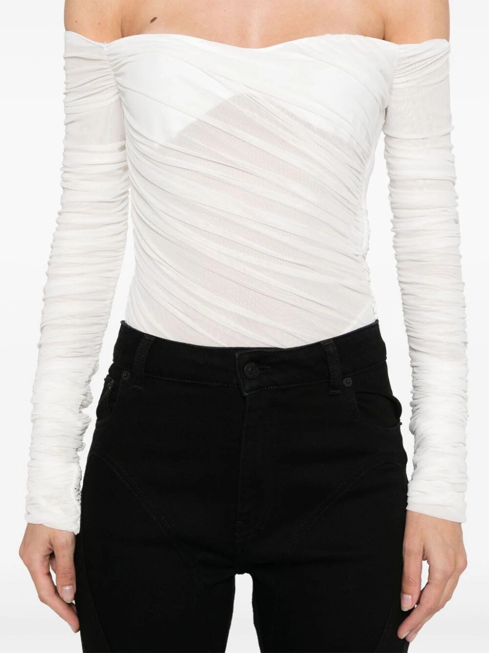 RUCHED MESH BODYSUIT