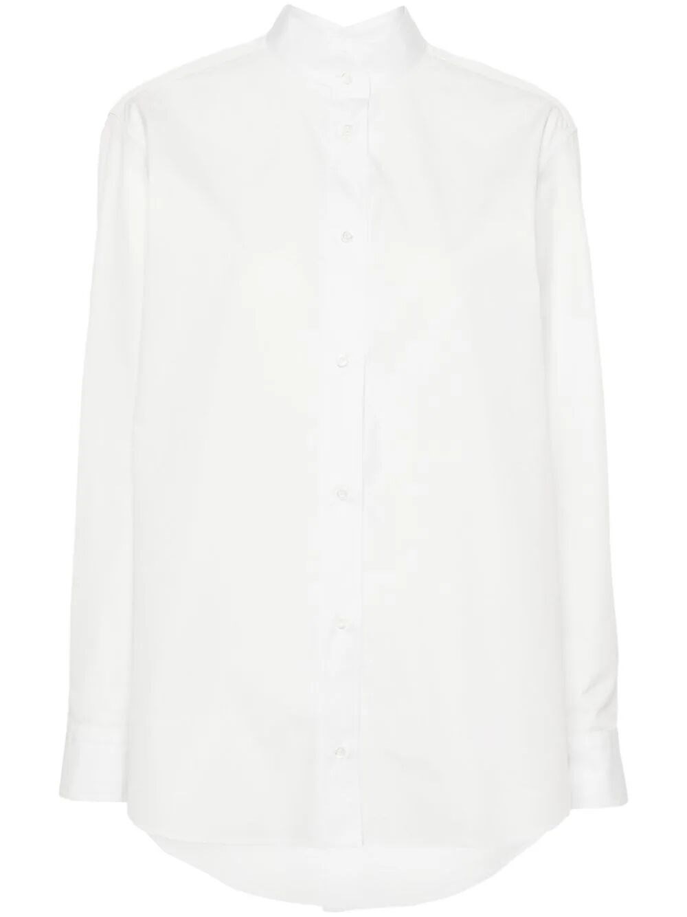 Shop Fendi Poplin Shirt With Mandarin Collar In White