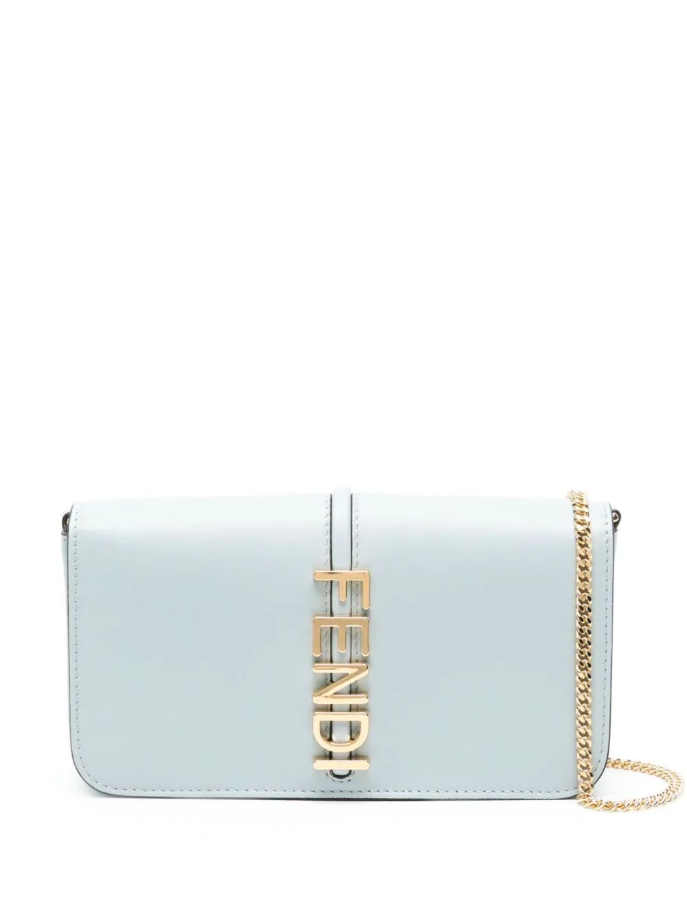 Shop Fendi Graphy Leather Wallet On Chain In Blue