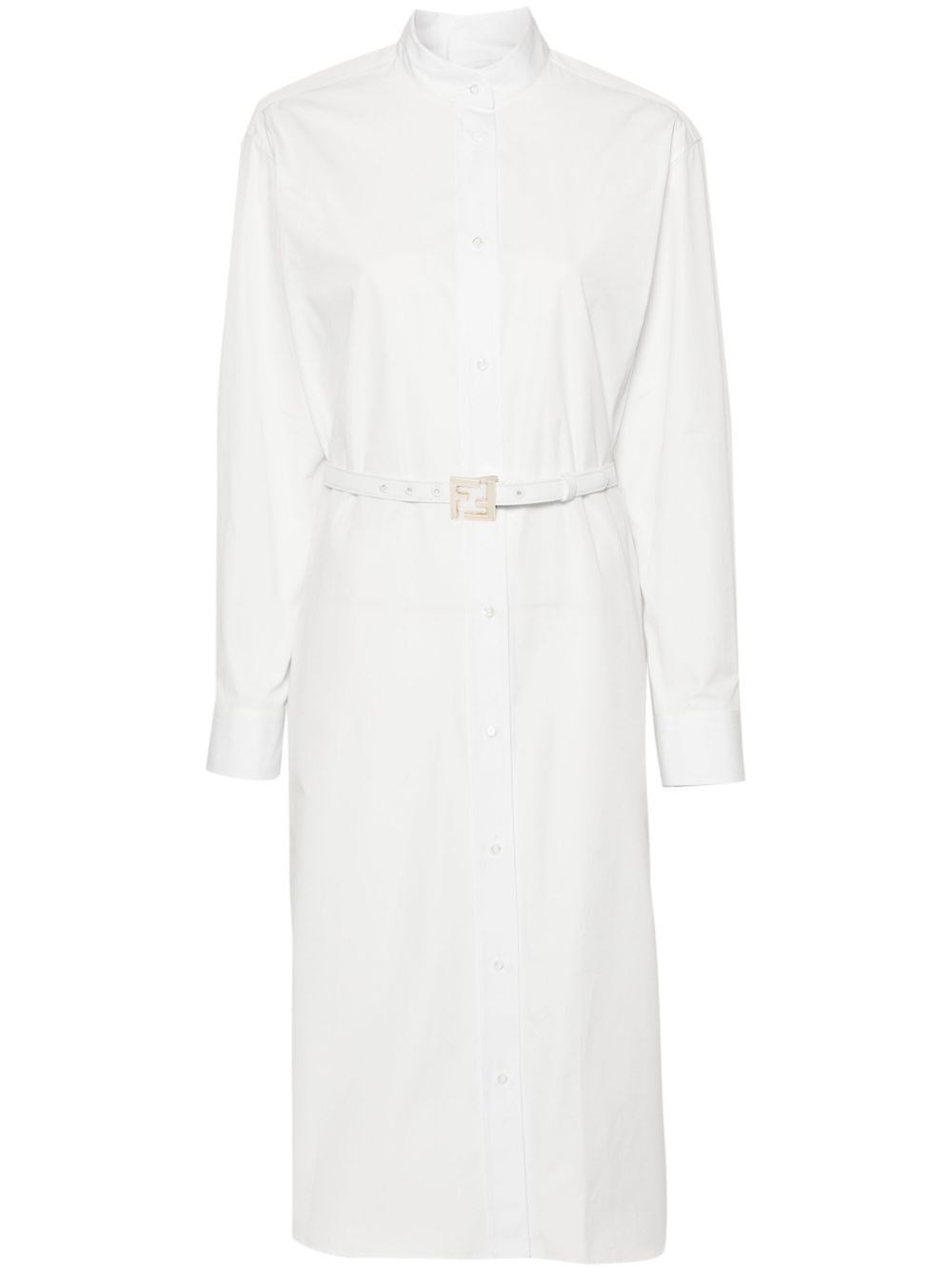 Shop Fendi Shirt Dress With Mandarin Collar In White