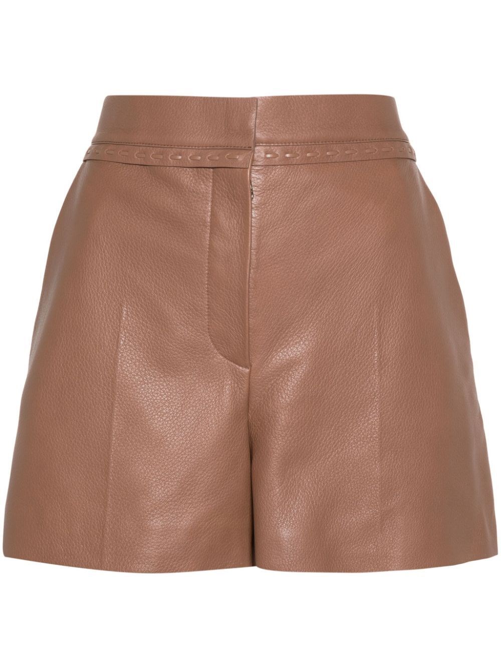 Shop Fendi Straight-cut Leather Shorts In Brown