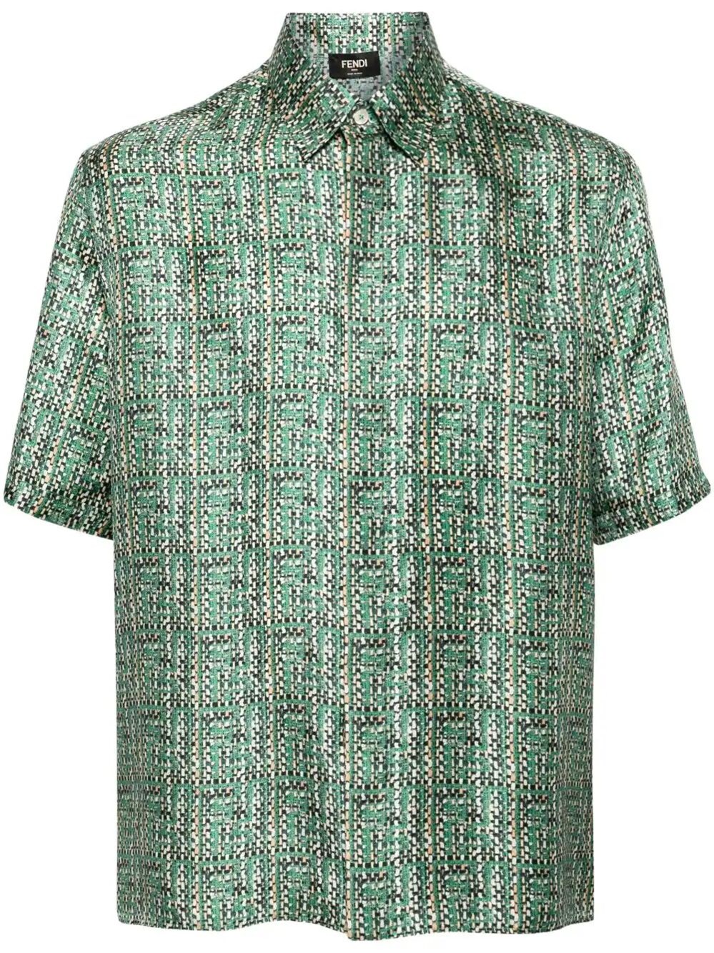 Shop Fendi Woven Effect Ff Printed Shirt In Green