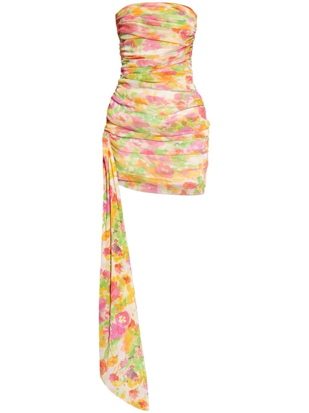 Shop Saint Laurent Ruched Strapless Dress In Multicolour