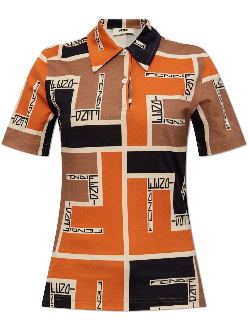 Shop Fendi Maxi Ff Puzzle Print Polo In Yellow & Orange