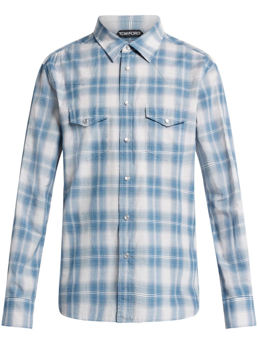 Shop Tom Ford Degrade Check Western Shirt In Blue