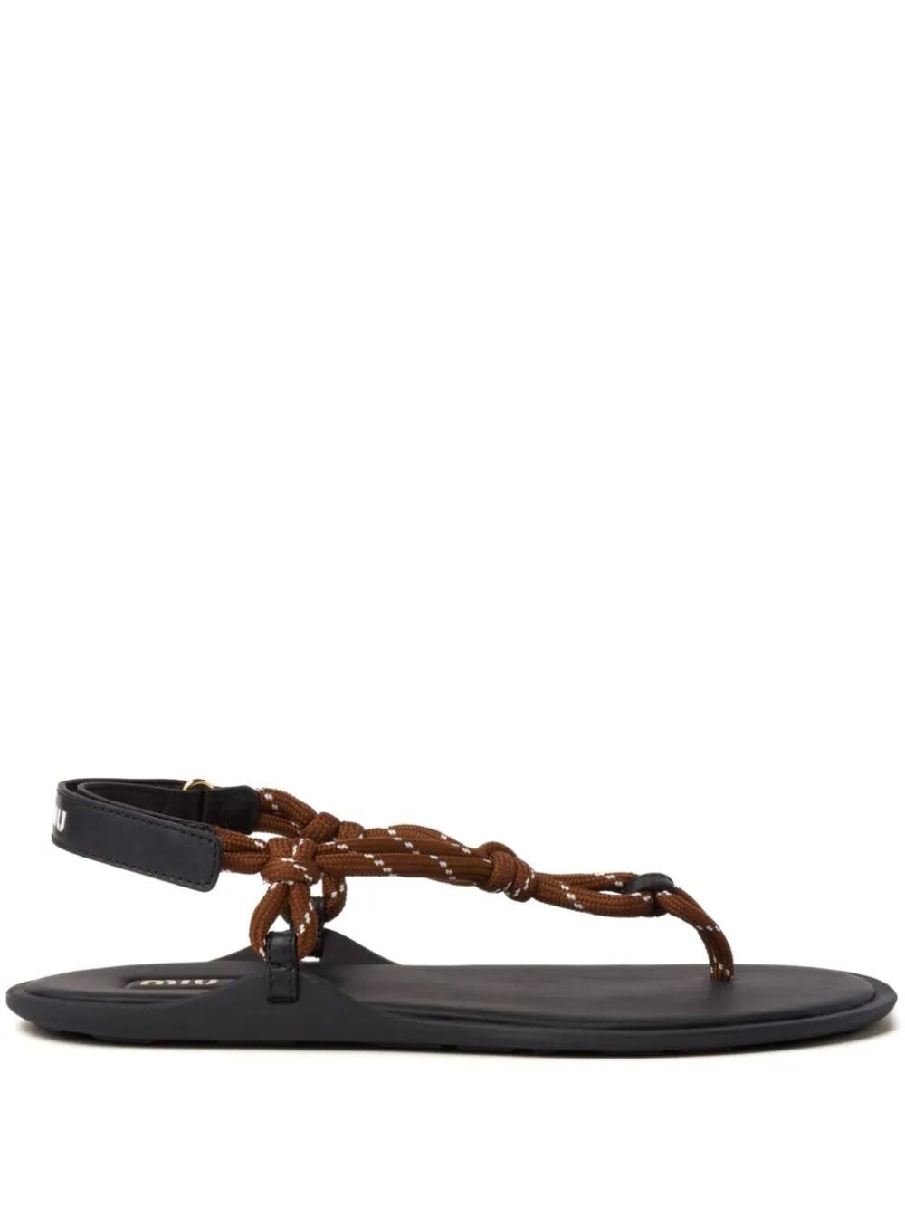 Shop Miu Miu Riviere Cord And Leather Sandals In Brown