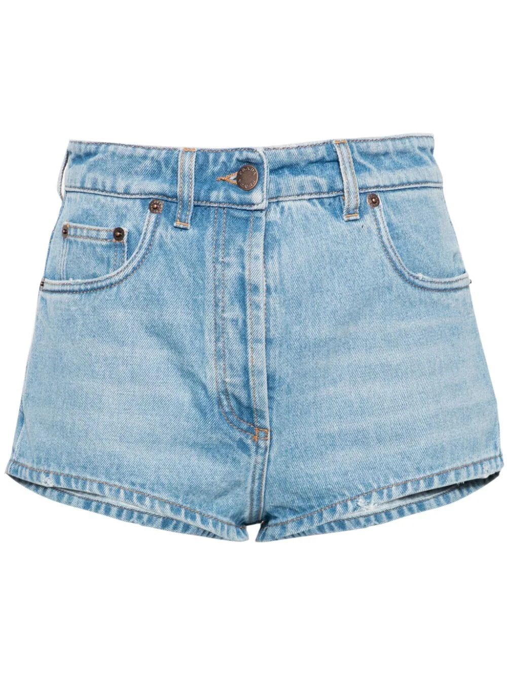 Shop Prada Denim Mini Shorts In Blue