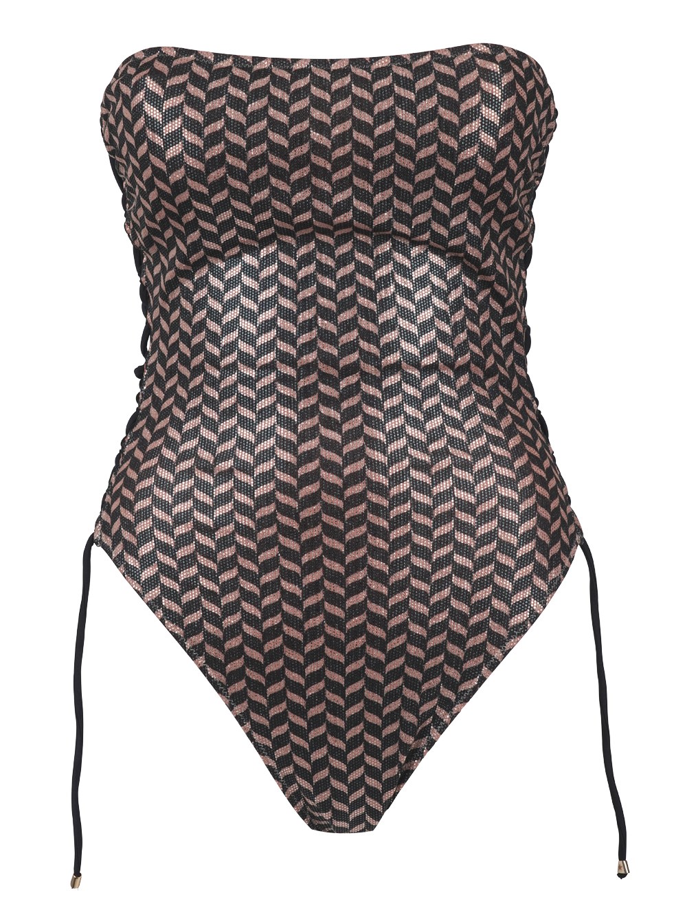 Shop Pin Up One-piece Lamè Swimsuit With Herringbone Print In Black