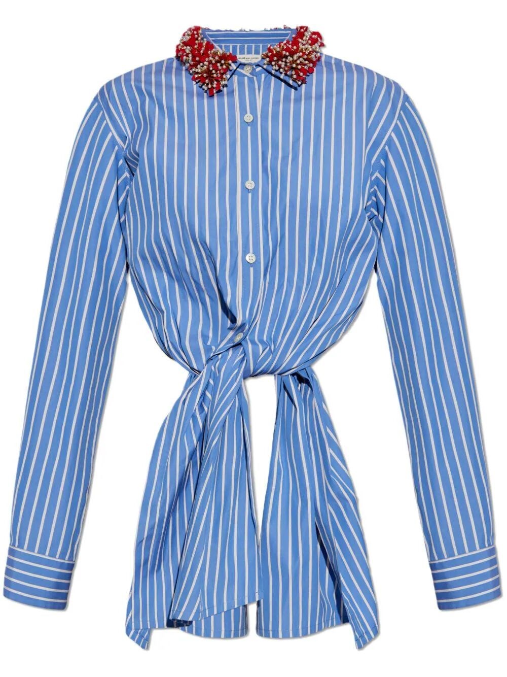Shop Dries Van Noten Embellished Collar Striped Shirt In Blue