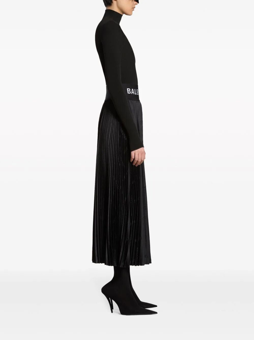 PLEATED LOGO-JACQUARD MIDI SKIRT