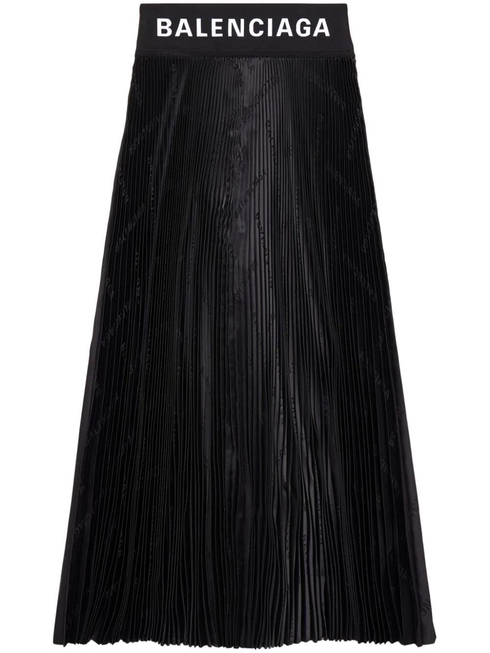 Shop Balenciaga Pleated Logo-jacquard Midi Skirt In Black