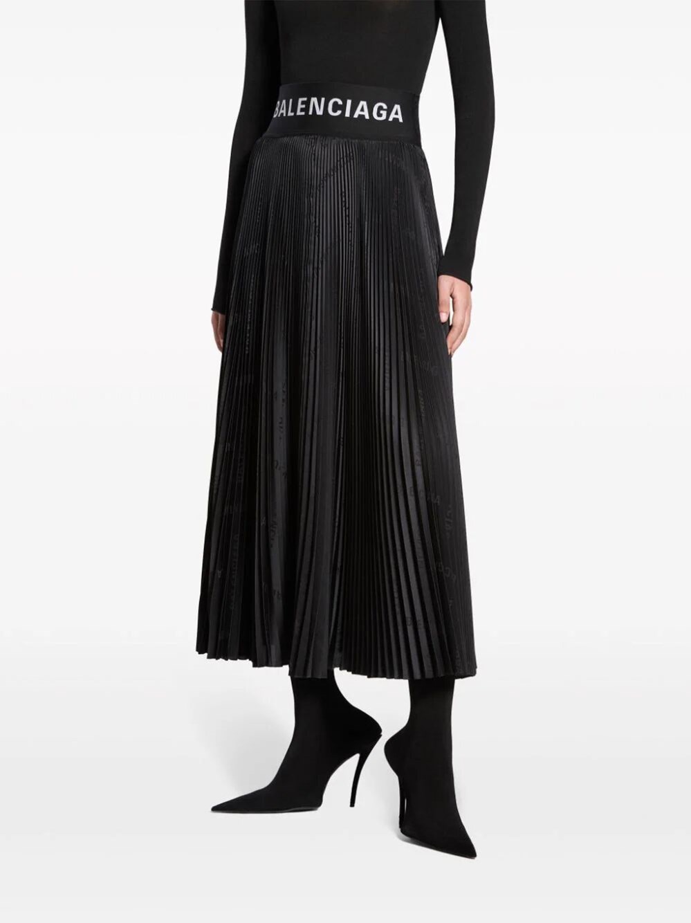 PLEATED LOGO-JACQUARD MIDI SKIRT