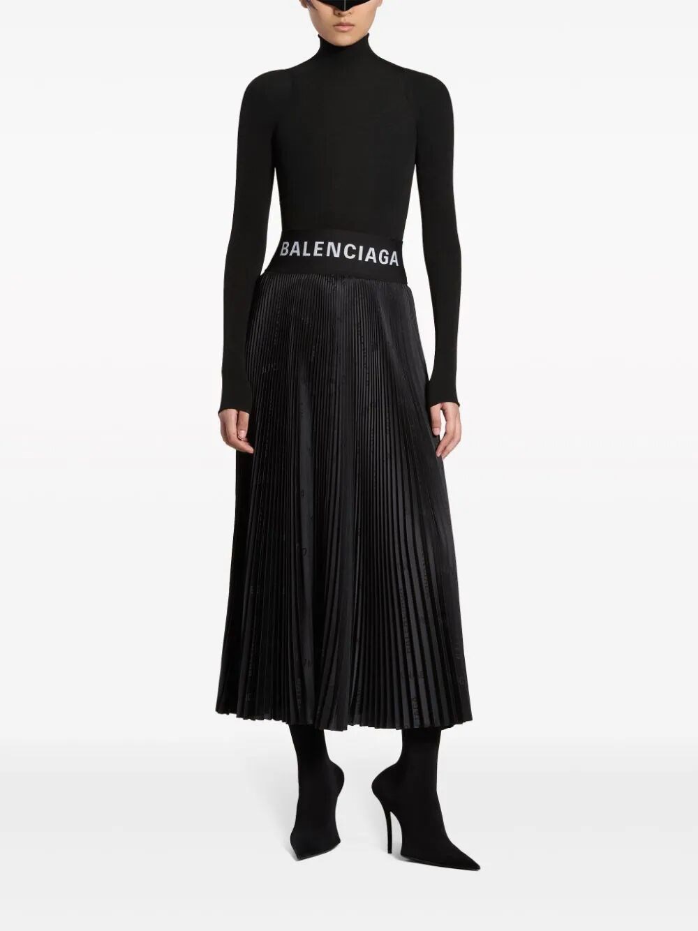 PLEATED LOGO-JACQUARD MIDI SKIRT