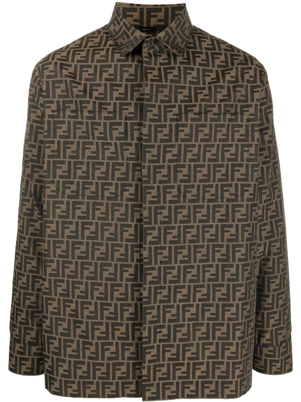 Shop Fendi Ff Jacquard Fabric Shirt Jacket In Brown