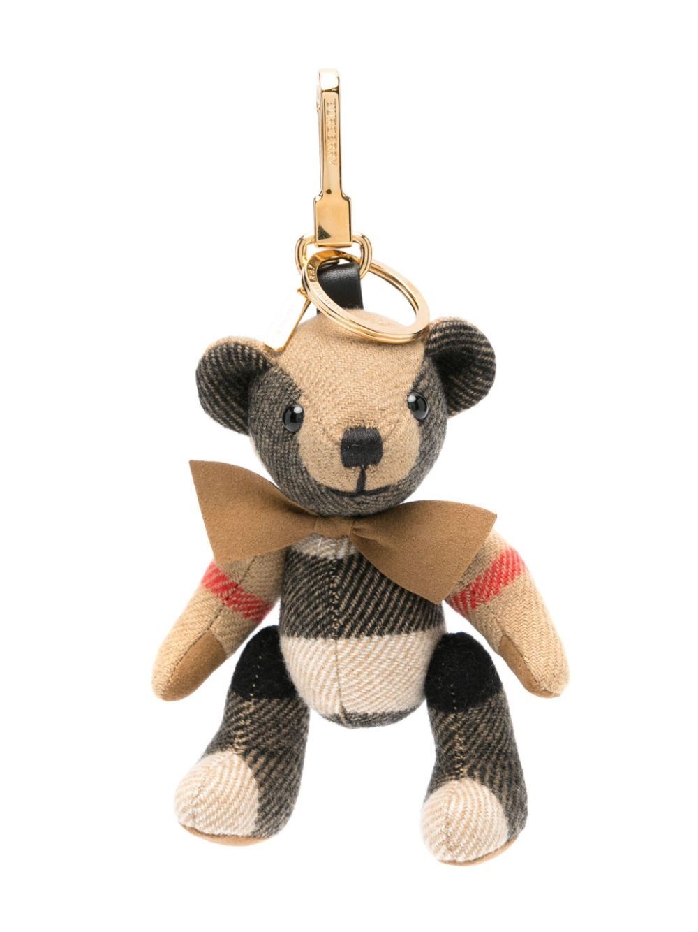 Shop Burberry Thomas Bear Checked Keyring In Brown