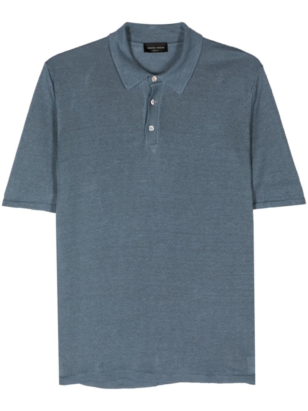 Roberto Collina Short-sleeve Linen Polo Shirt In Blue