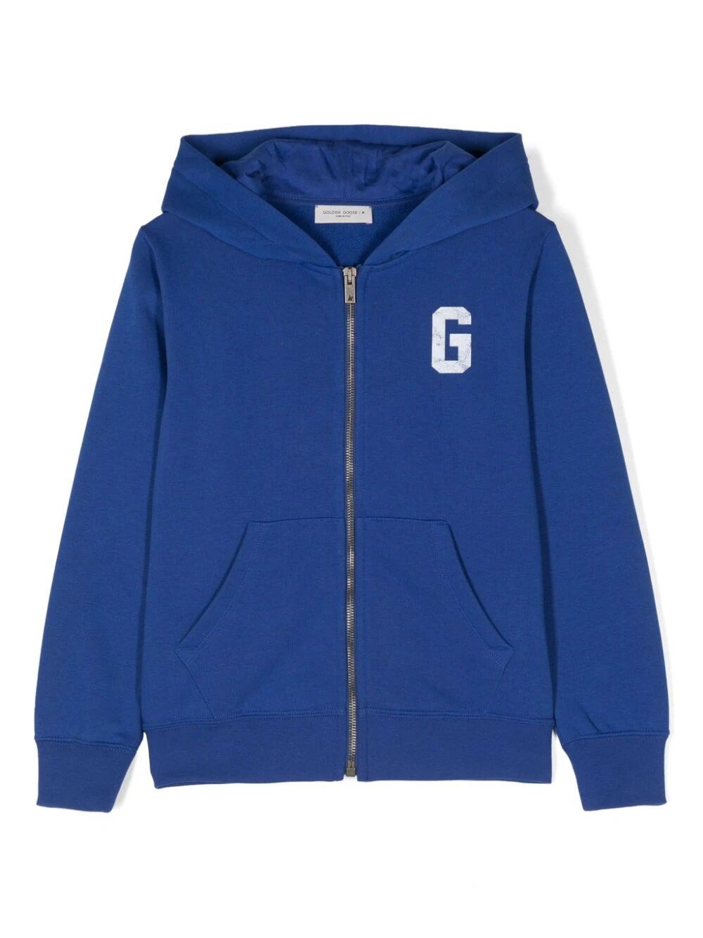 Shop Golden Goose Logo-print Zipped Hoodie In Blue