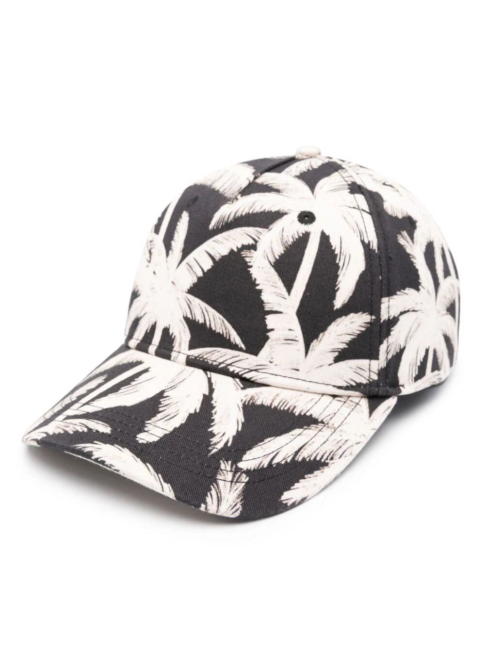 Shop Palm Angels Allover Palms Cotton Cap In Black