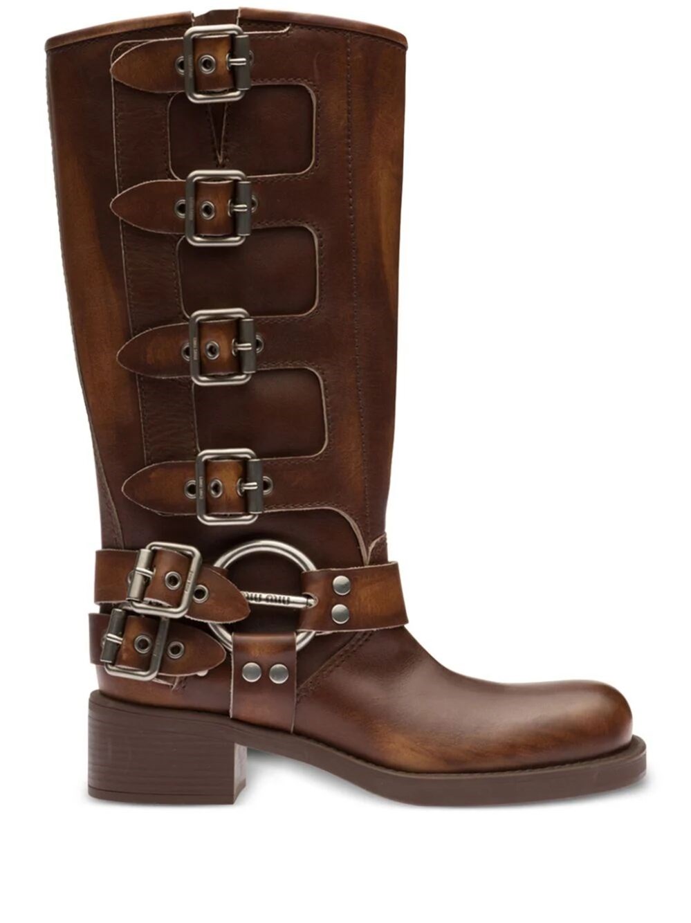 Shop Miu Miu Buckle-detail Leather Boots In Brown