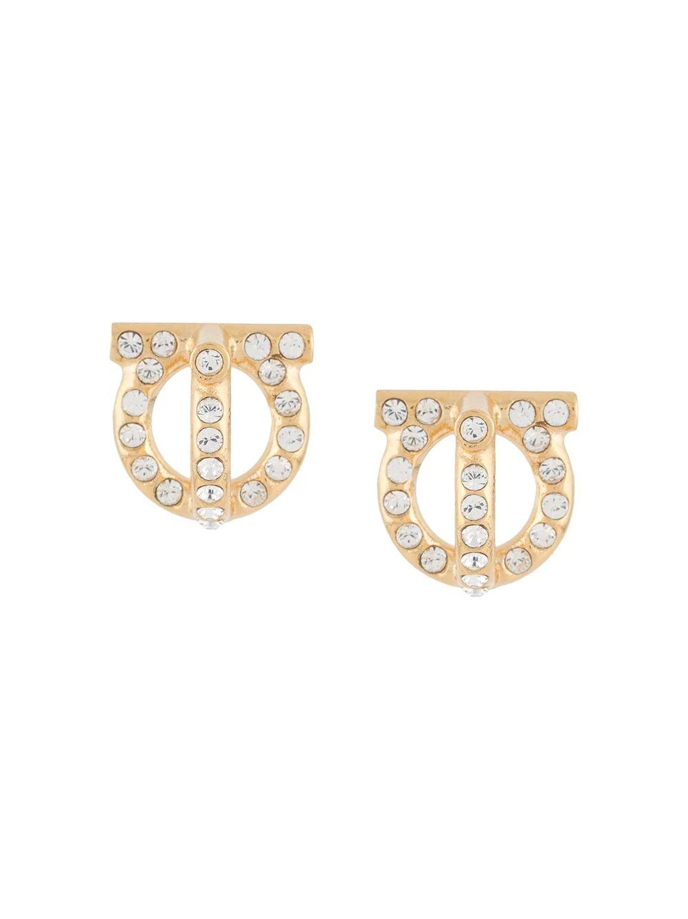 Shop Ferragamo Gancini 3d Earrings With Crystals In Metallic